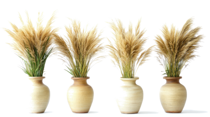 Pampas Grasses in Vases on a Clear Background Generative AI