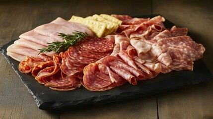 Fototapeta premium Salami and Ham Charcuterie Board: A Delicious Appetizer