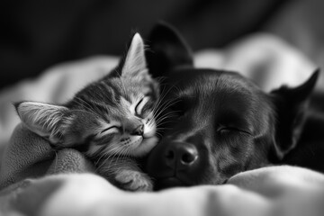 dog and cat sleeping together are friends