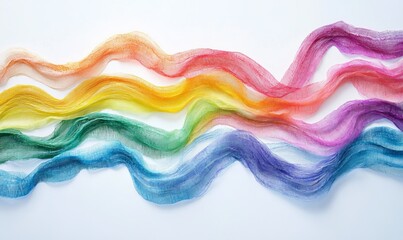 Colorful wave of threads flowing across a light background showcasing vibrant shades and textures for textile art enthusiasts