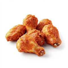 Spicy fried chicken wings, food element, realistic 3D, crispy golden batter, isolated on white background