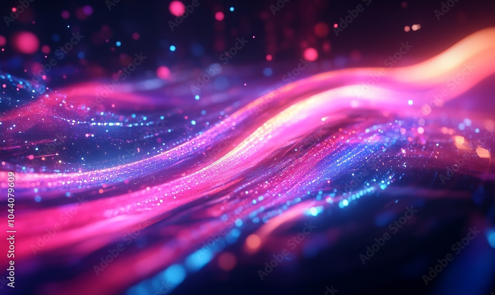 Poster colorful motion elements with neon led illumination waves. abstract futuristic background