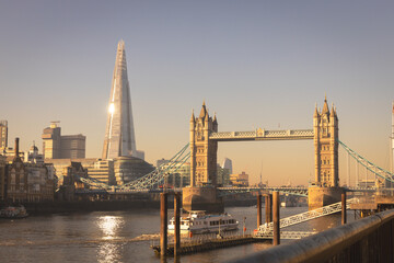 The shard and tower bridge over the river thames in London England