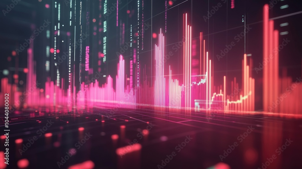 Poster digital data visualization with bright colors and patterns