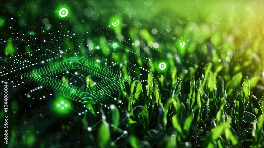 Poster vibrant crop field with data analytics overlay