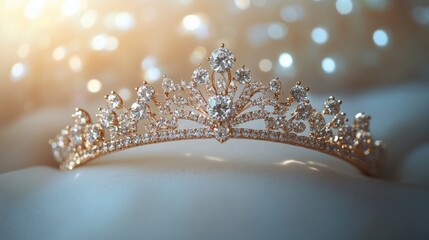 Elegant sparkling tiara on soft background
