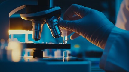 The hands of a scientist carefully conducting experiments in a laboratory, Illustrating dedication to research amidst funding challenges, close-up photography style