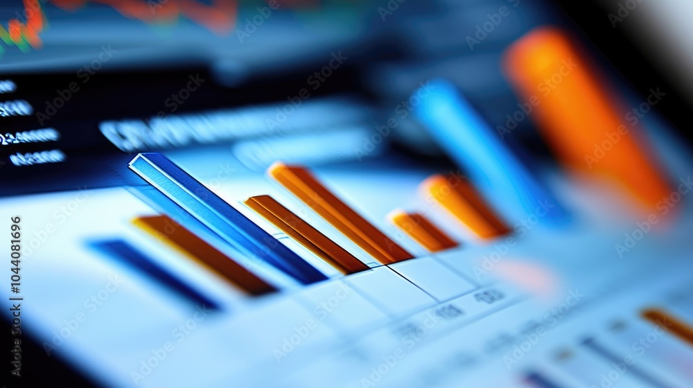 Poster colorful bar graphs on digital display screen