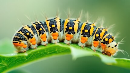 Naklejka premium Colorful Caterpillar on Leaf Close-Up