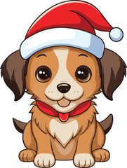 Christmas dog with Santa's hat, in watercolor christmas dog delight, A dog's joy, santa claus, holiday dog, cute dog wear a christmas costume in flat vector style