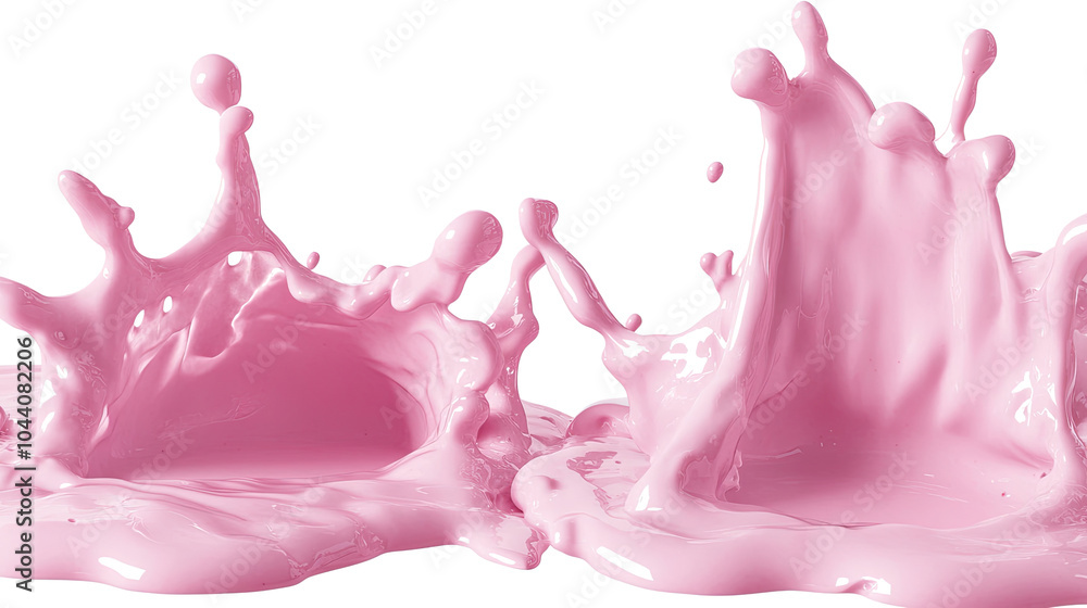 Poster vivid pink milk splashes creating dynamic patterns on a clear backdrop generative ai