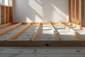 Obraz premium Simple wooden floor frame mockup isolated in clean interior background