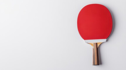 Single Red Table Tennis Paddle on White Background