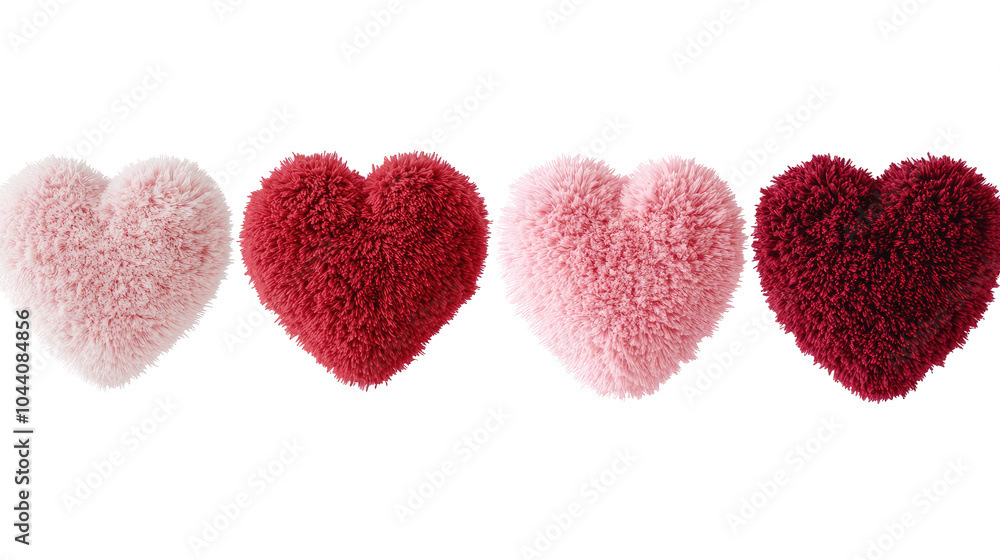 Poster pink and red plush heart pillows on clear backdrop generative ai