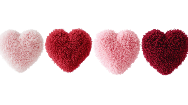 Pink and Red Plush Heart Pillows on Clear Backdrop Generative AI