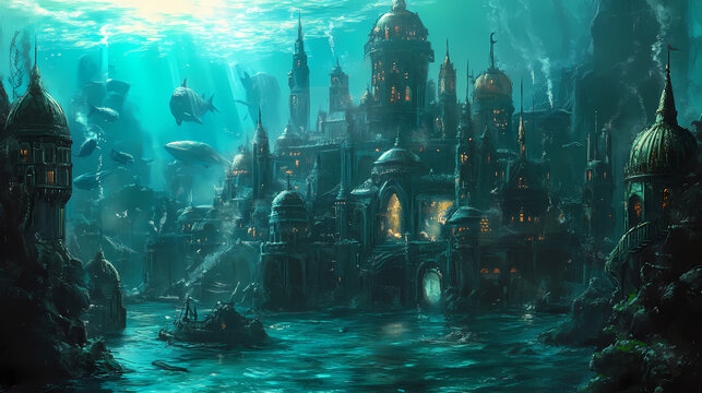 An underwater city populated by merfolk. Merfolk Palace. Illustration