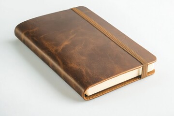 Obraz premium Leather notebook mockup displayed on a clean white background, ready for branding
