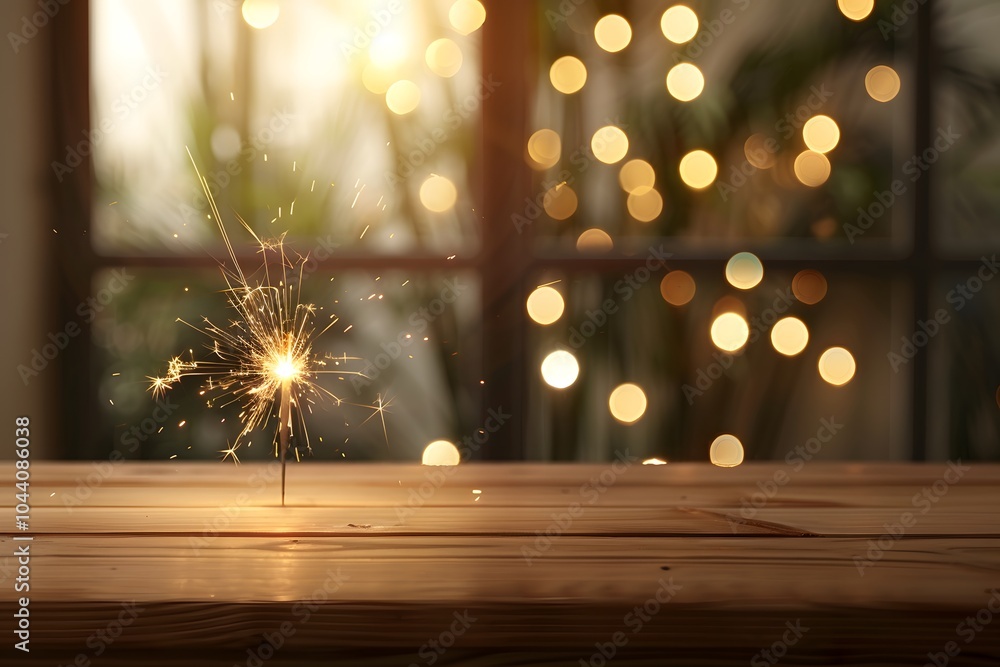 Poster sparkler glowing against a soft bokeh background