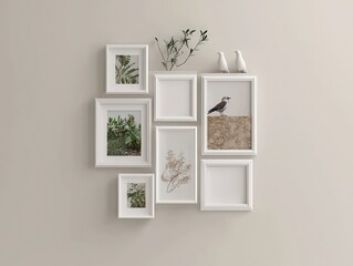 Photo frame collage mockup on a neutral solid background for presentation