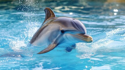Playful Dolphin Swimming in Blue Water