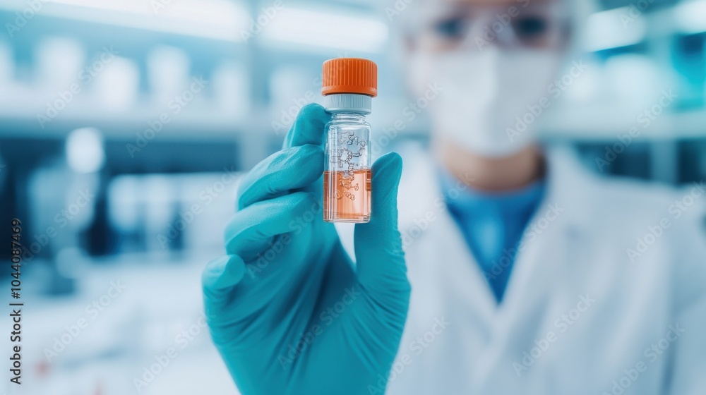 Poster lab technician holding a sample in a laboratory setting