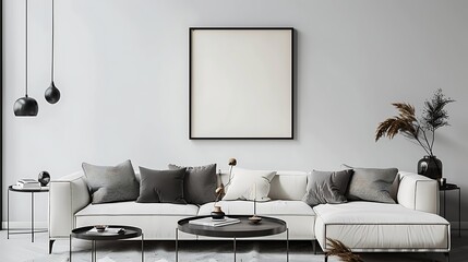Modern Interior of Stylish Living Room ,Wall Mock Up, Frame , Poster with Beautiful Background, 3d render