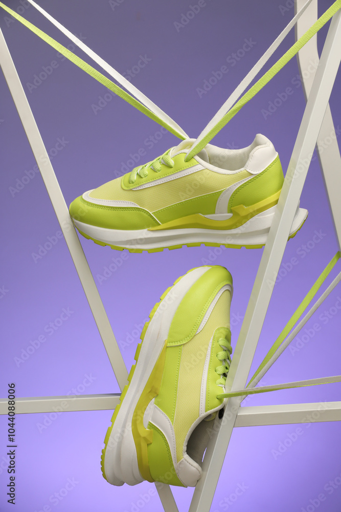 Sticker Stylish presentation of sneakers against color background