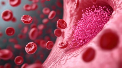 Fototapeta premium Close-Up of 3D Red Blood Cells in Human Vein