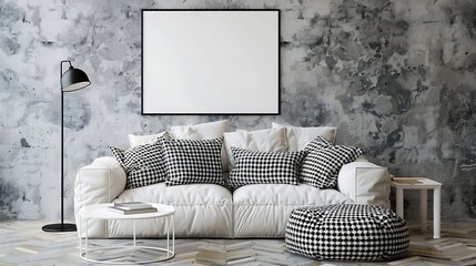 Modern Interior of Stylish Living Room ,Wall Mock Up, Frame , Poster with Beautiful Background, 3d render