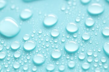 Water drops on turquoise background, closeup view