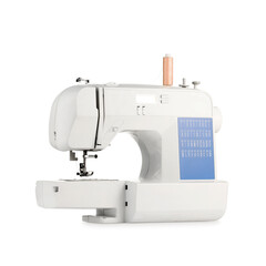 One modern sewing machine isolated on white