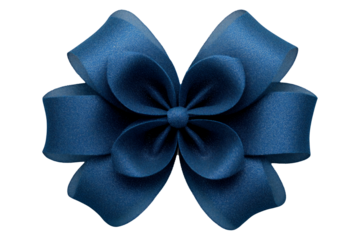 A beautifully crafted blue satin bow with tails, isolated on transparent white background, perfect for gift wrapping.