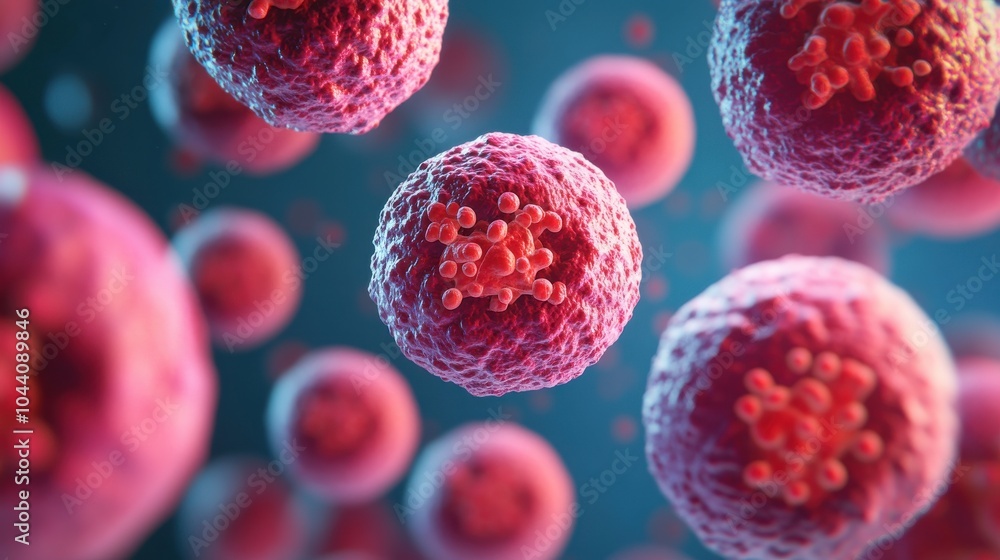 Poster 3d render of colorful cells in microscopic view