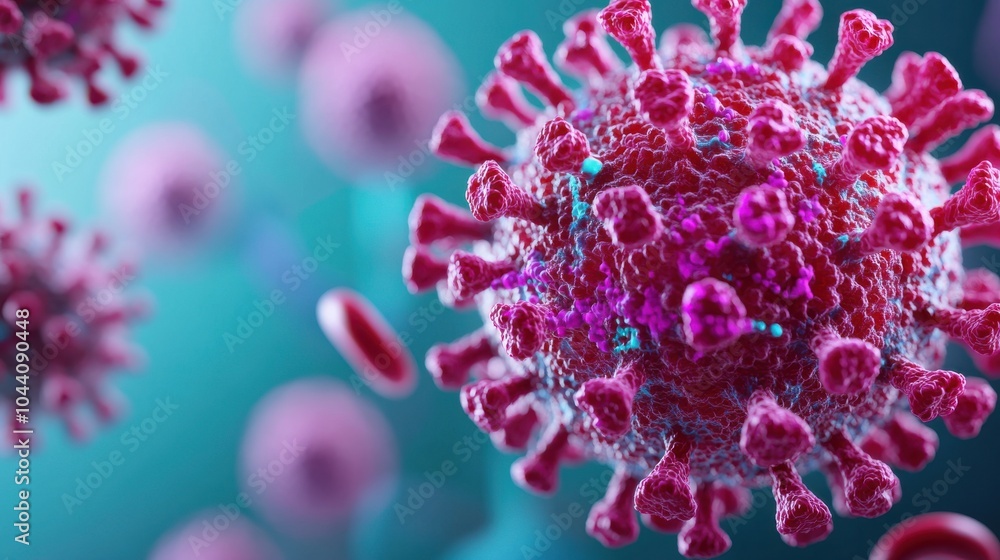 Poster close-up 3d visualization of microscopic virus structure