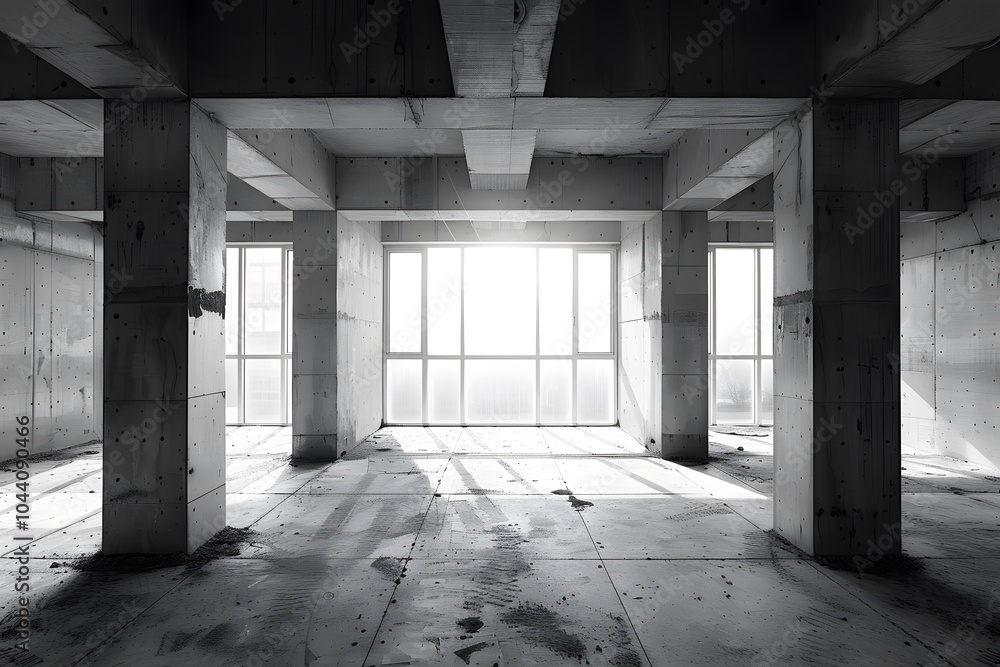 Aufkleber a minimalist view of an empty concrete space with natural light streaming in