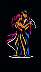 Fototapeta premium A colourful stylized graphical image of a couple dancing against a black background