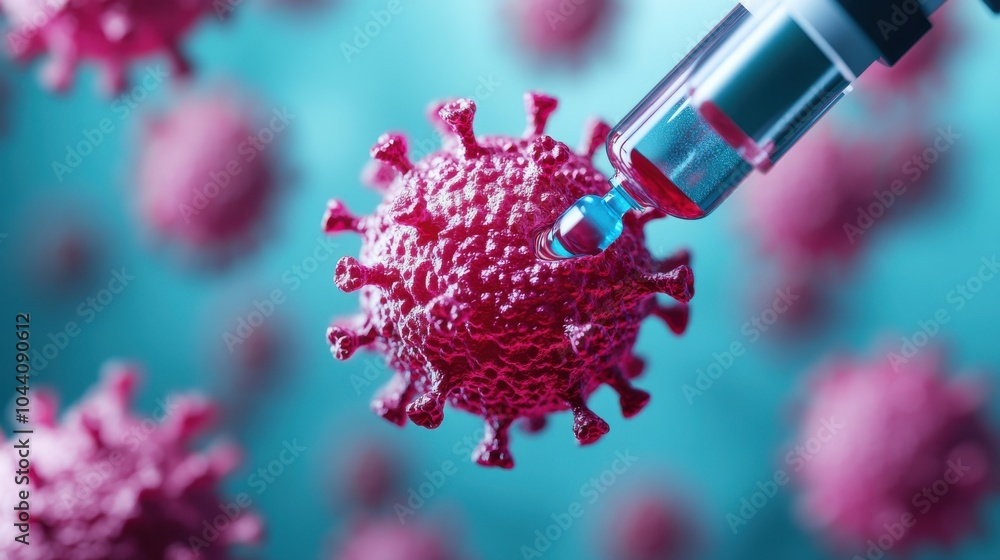 Poster 3d microscope view of virus with syringe