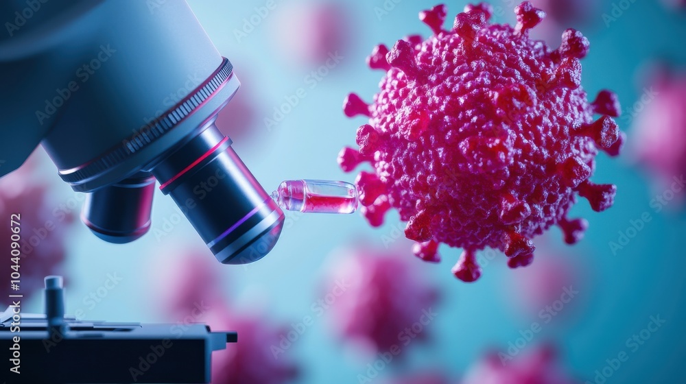 Poster 3d microscope view of virus with laboratory setting
