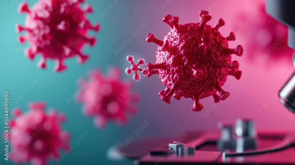 Poster 3d render of vaccine particle in digital space