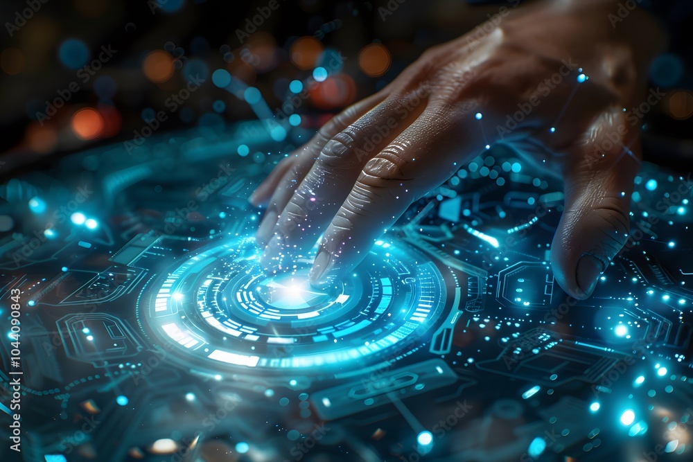 Poster futuristic interaction with a holographic interface