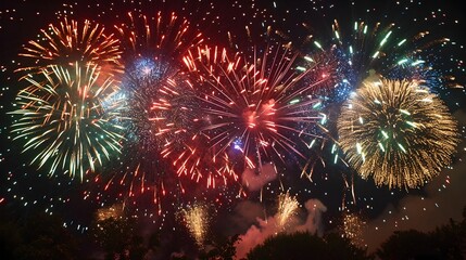Fototapeta premium Spectacular Fireworks Display with Vibrant Colors and Dazzling Bursts Lighting up the Night Sky