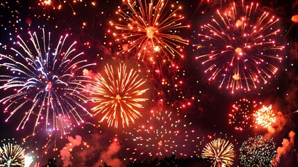 Fototapeta premium Vibrant Fireworks Explosion with Captivating Colorful Sparks Lighting Up the Night Sky