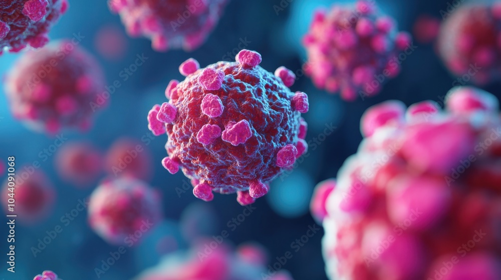 Poster 3d render of affected cells in microscopic view