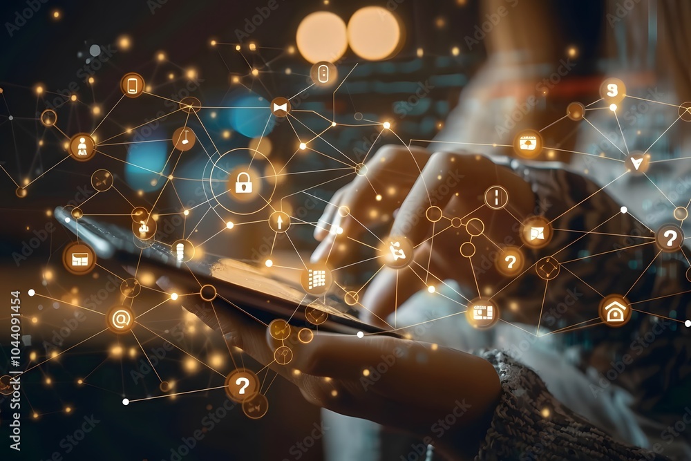 Aufkleber exploring digital connectivity: a glimpse into modern technology interaction