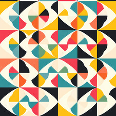 A vibrant geometric pattern featuring abstract eye shapes in rich colors, creating a captivating visual experience.