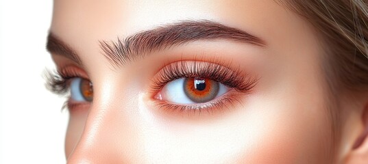 Obraz premium Close-up of Womans Eye with Long, Thick Eyelashes and Orange Eyeshadow, Beauty and Makeup Concept