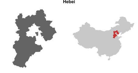 Obraz premium Hebei province blank outline map set