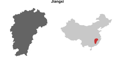 Fototapeta premium Jiangxi province blank outline map set