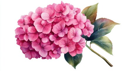 Fototapeta premium Vibrant Pink Hydrangea Cluster with Green Leaves