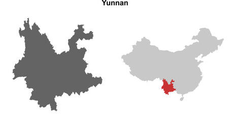Obraz premium Yunnan province blank outline map set
